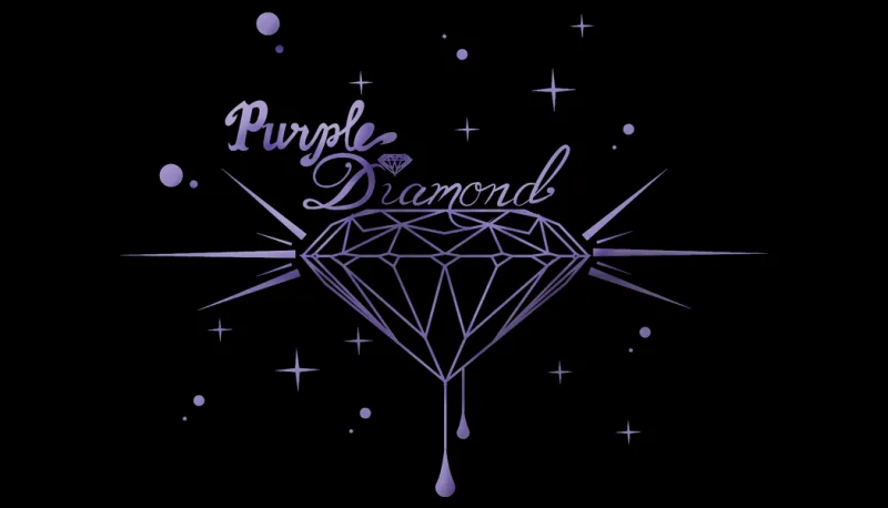 Purple Diamond logo, a dripping purple line-art diamond on black
