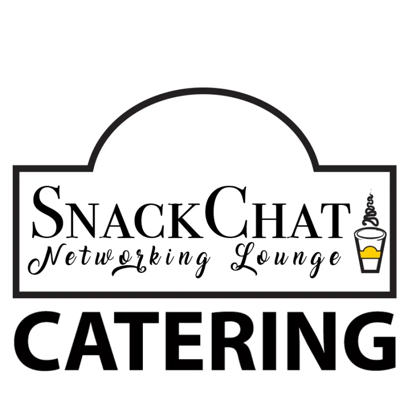 SnackChat Networking Lounge catering logo in black serif and script