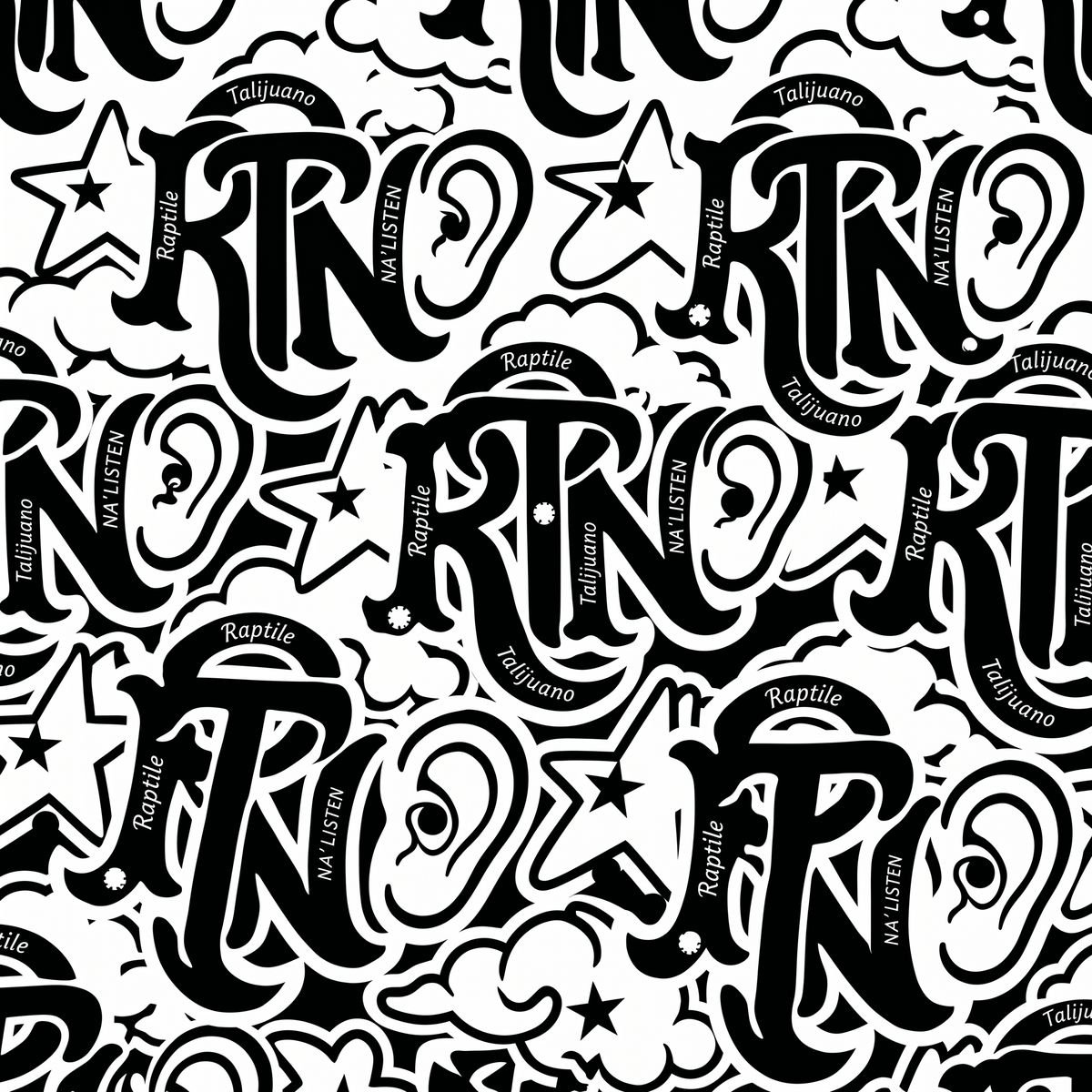 Black and white monogram pattern built from Na'Listen marks