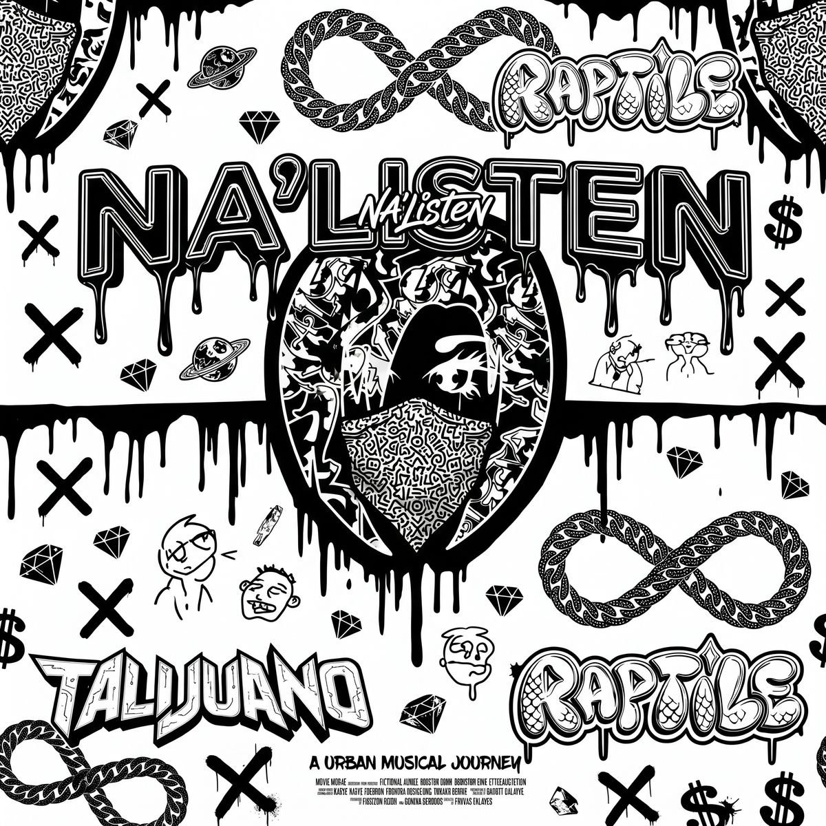 Black and white monogram pattern built from Na'Listen marks