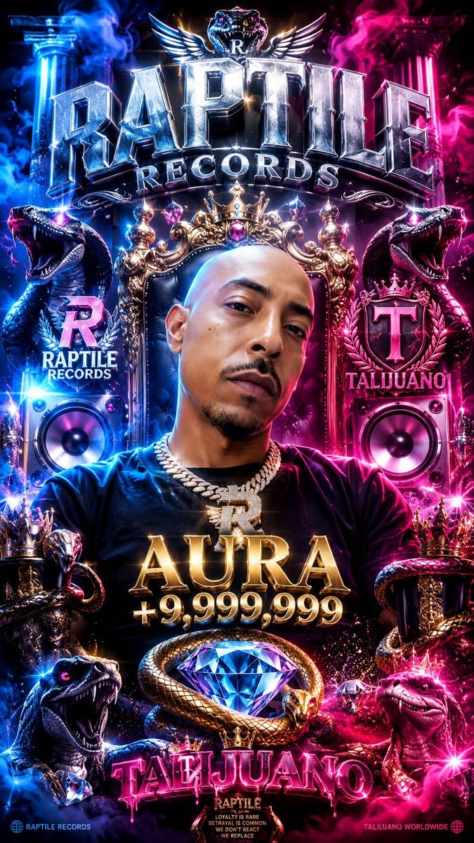 Portrait poster with a jeweled crown frame and big gold AURA lettering