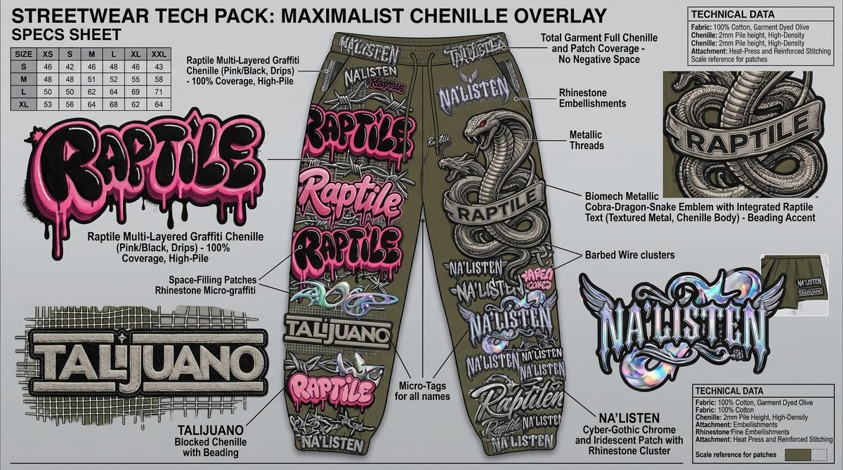 Streetwear tech pack sheet with callouts