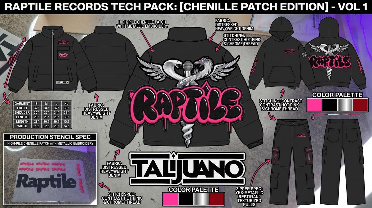 Streetwear tech pack sheet with callouts