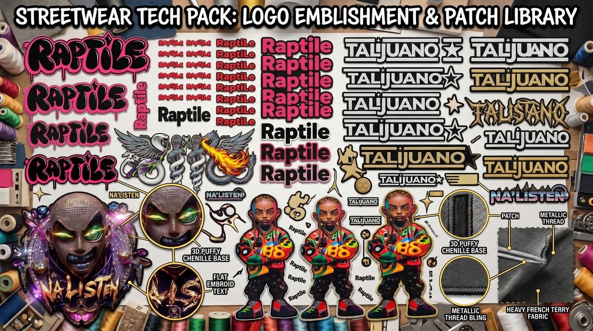 Streetwear tech pack sheet with callouts